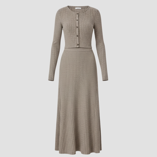 Elviina | ribattu neuletakki ja maksihame setti